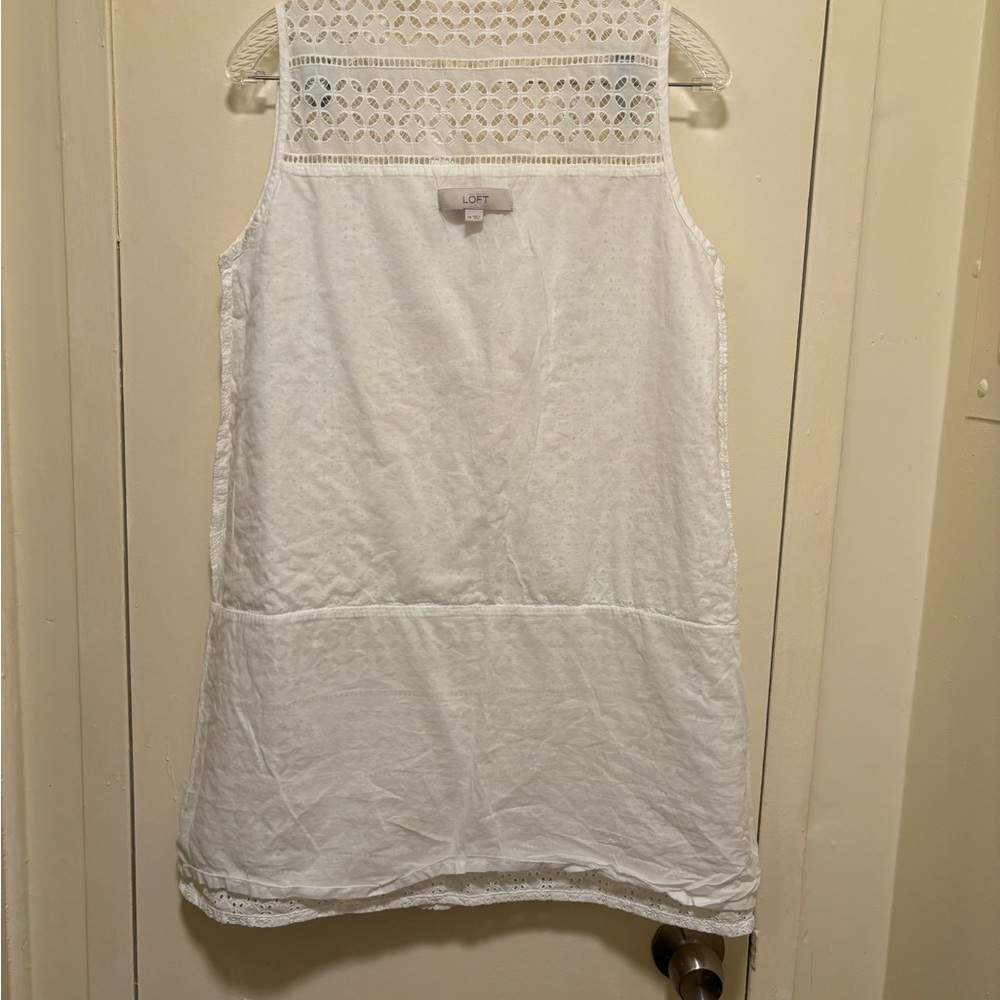 Loft Lace-Up Split-Joint Sleeveless Shift Dress Women's Petite Size 14 White - Picture 9 of 13